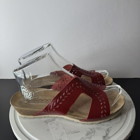 Yokono Red Leather Cut Out Sandals Slide Casual Cork Womens Size 7.5 VGUC - Picture 2 of 6